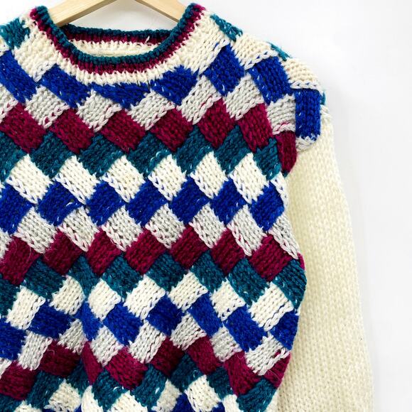 Vintage Diamond Checkered Sweater - Picture 1 of 4